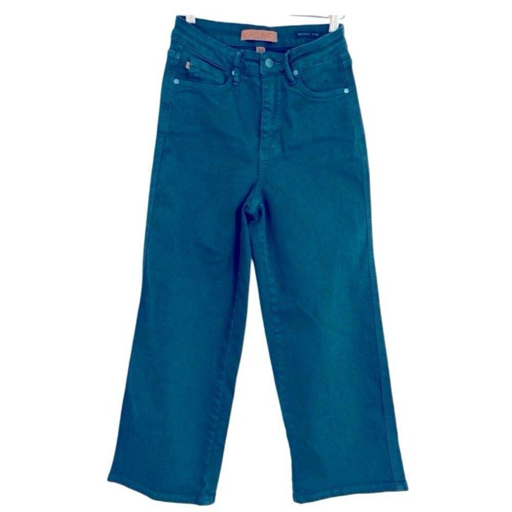 Judy Blue High Waist Wide Leg Garment Dyed Crop Jeans Teal